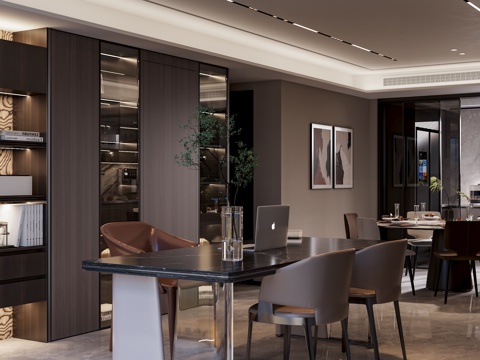  去客厅化客餐厅 书房 餐边柜 餐桌3d模型 