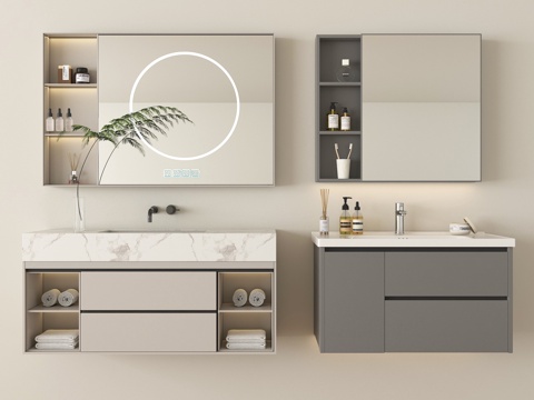 现代浴室柜 悬空浴室柜 镜柜 卫浴用品su模型