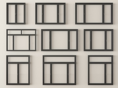  现代窗户组合 平开窗 落地窗 阳台窗3d模型 