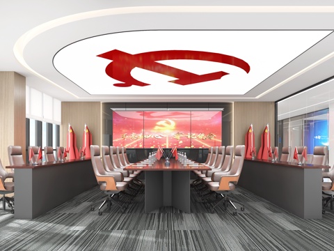  现代会议室 大型会议室  办公会议室 党建会议室 会议桌椅3d模型 