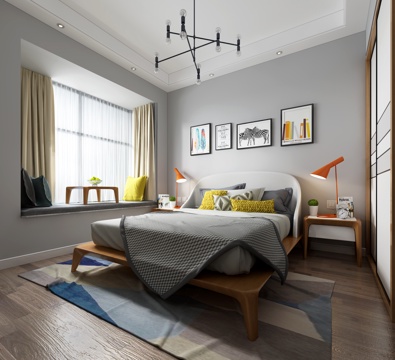  北欧卧室3d模型 