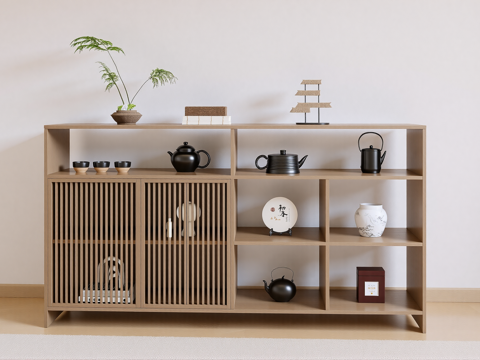 新中式矮柜端景柜su模型