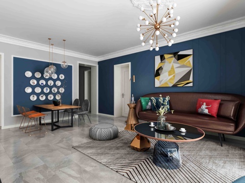  现代风客餐厅3d模型 