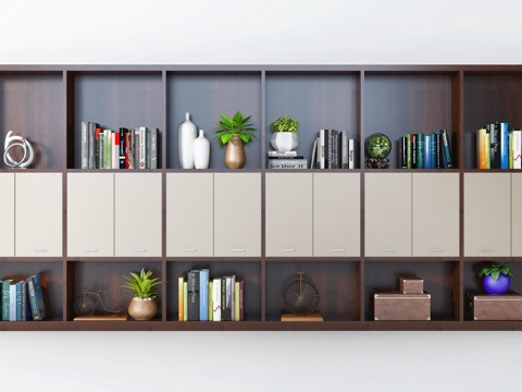 现代边柜文件柜书籍摆件工艺品组合3d模型