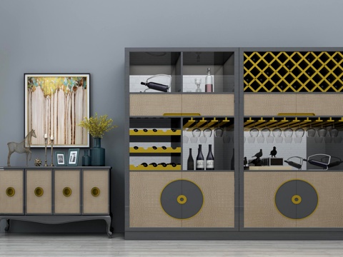  新中式酒柜装饰柜玄关柜组合 装饰酒柜 创意酒柜 边柜 摆3d模型 