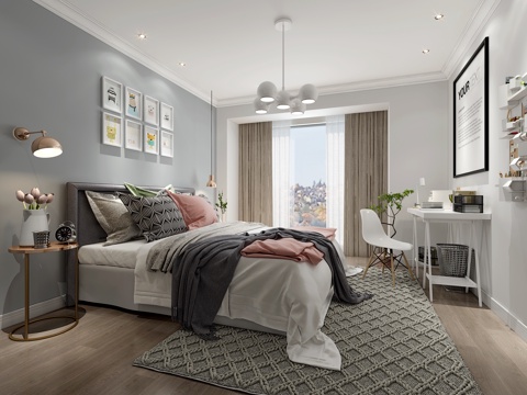  现代风格主卧3d模型 