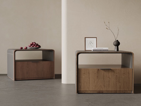 现代中古风床头柜su模型