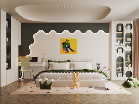 现代儿童房 儿童床 儿童衣柜su模型