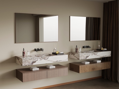 现代中古风浴室柜su模型