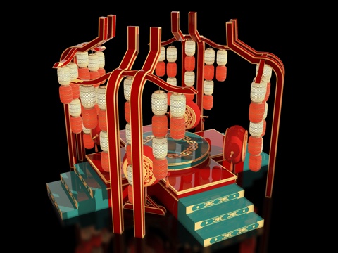 新中式舞台 国风国潮舞台 美陈 网红美陈 商场美陈装置 户外su模型