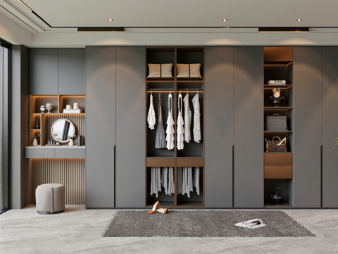 现代简约衣柜衣帽间su模型