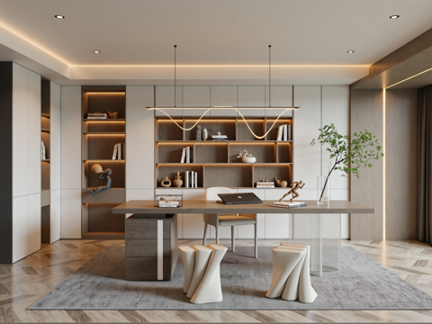 现代网红书房su模型