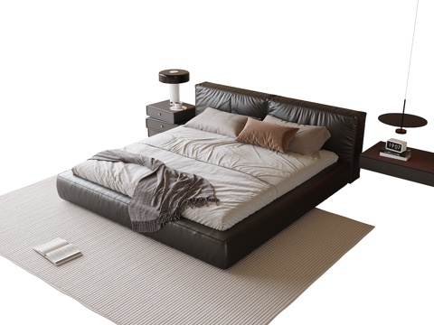 现代双人床su模型