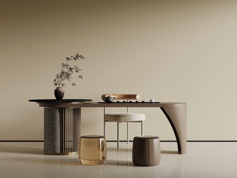 现代茶桌椅 茶台su模型