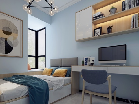  北欧榻榻米卧室3d模型 