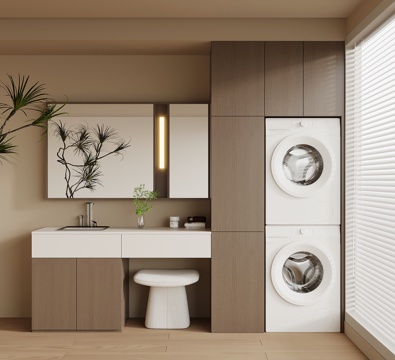 现代意式洗衣机柜 浴室柜su模型