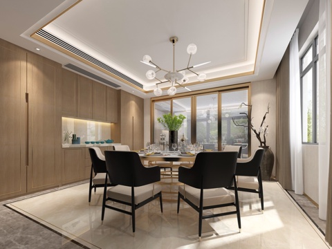  新中式现代餐厅3d模型 