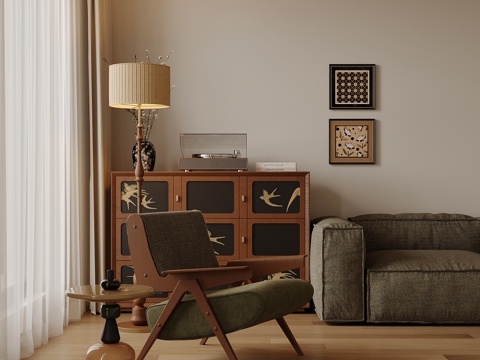 中古风边柜 斗柜 休闲椅 落地灯su模型