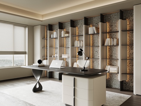 现代书柜 书桌椅 书柜 书架su模型