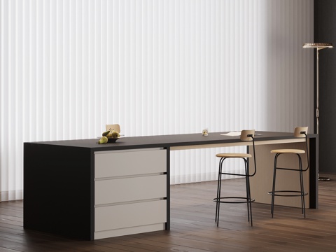 现代简约岛台 吧台 餐桌椅su模型