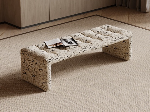  现代中古风换鞋凳 床尾凳3d模型 