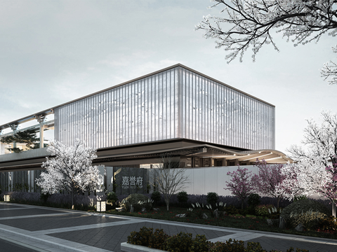 新中式售楼处建筑 售楼部建筑su模型