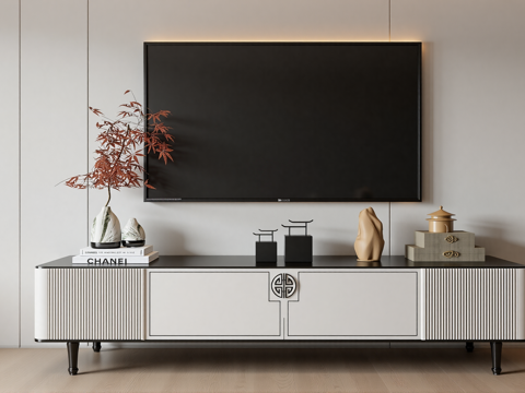 新中式电视柜su模型