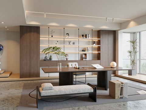 现代网红书房su模型