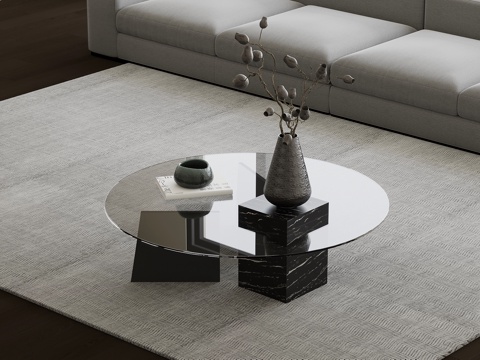  现代简约茶几 圆形茶几 玻璃茶几3d模型 