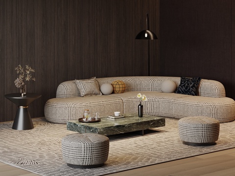  现代意式沙发 沙发茶几组合3d模型 