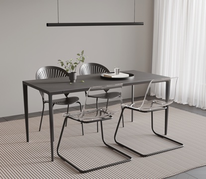 现代极简餐桌椅su模型