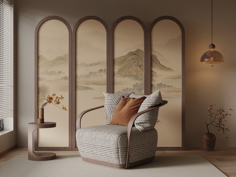 现代中古风沙发椅 休闲椅su模型