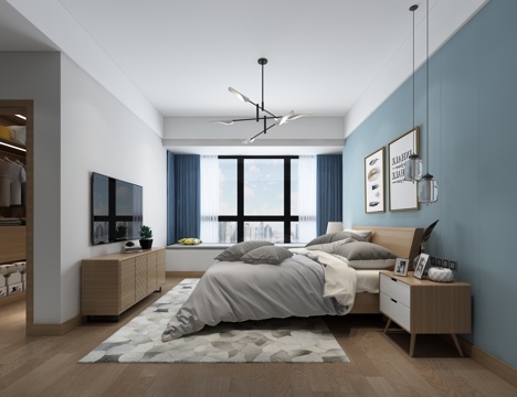  北欧卧室3d模型 