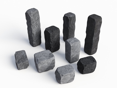 块石 自然块面 毛石 石块 立方体 石头组合 景观石头su模型