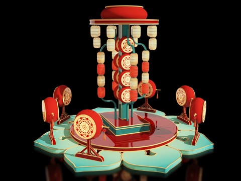 新中式舞台 国风国潮舞台 美陈 网红美陈 商场美陈装置 户外su模型