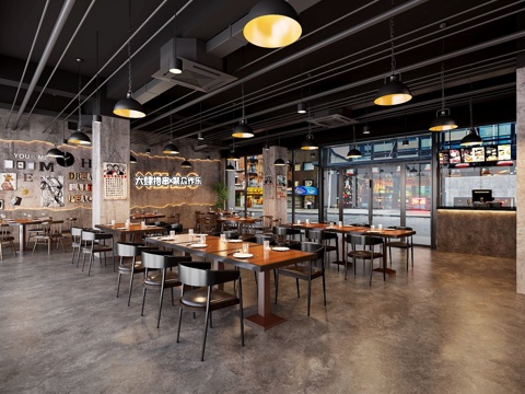 工业复古火锅店 工业风餐厅 工业风咖啡店 工业风烧烤店su模型