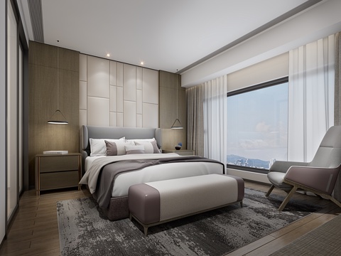  新中式家居卧室3d模型 