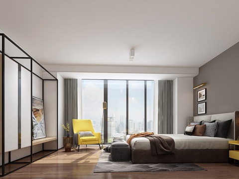  现代卧室床椅子组合3d模型 