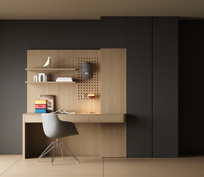 现代书桌一体柜su模型