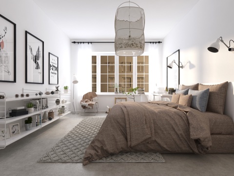  北欧工业风卧室3d模型 