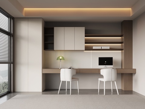  现代意式书房 书柜 书桌椅3d模型 