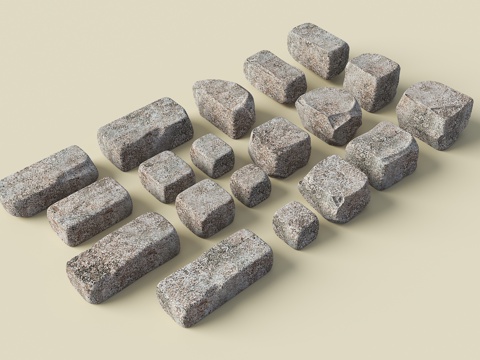 块石 自然块面 毛石 石块 立方体 石头组合 景观石头su模型