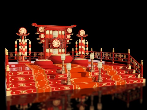 新中式舞台 国风国潮舞台 美陈 网红美陈 商场美陈装置 户外su模型