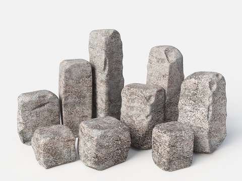 块石 自然块面 毛石 石块 立方体 石头组合 景观石头su模型