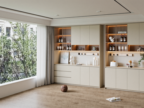 现代餐厅餐边柜su模型