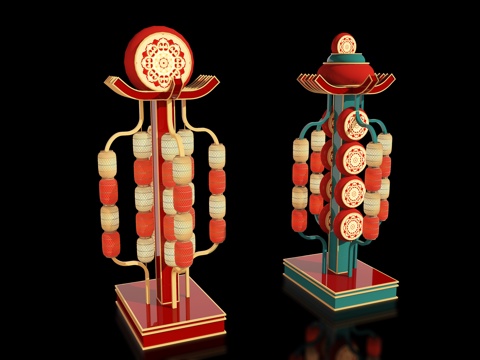 新中式户外灯笼装置 美陈打卡 古风灯笼灯架组合  景区灯笼装su模型