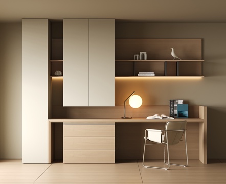 现代书桌一体柜su模型