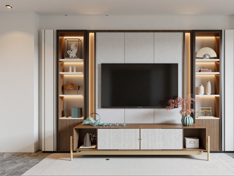 新中式电视柜su模型