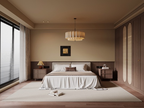 中古风卧室 双人床 衣柜su模型