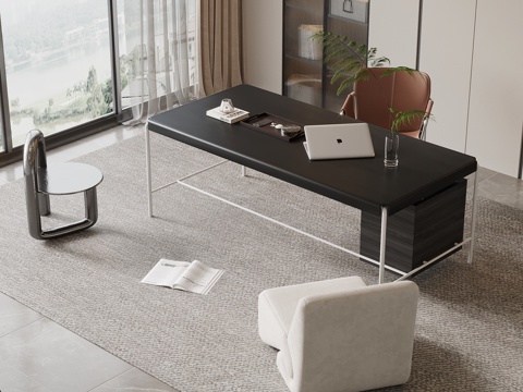 现代意式书桌椅 办公桌椅su模型